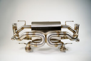 High-performance Valvetronic stainless steel exhaust for Aston Martin DB9, DBS, Virage, and Vanquish.